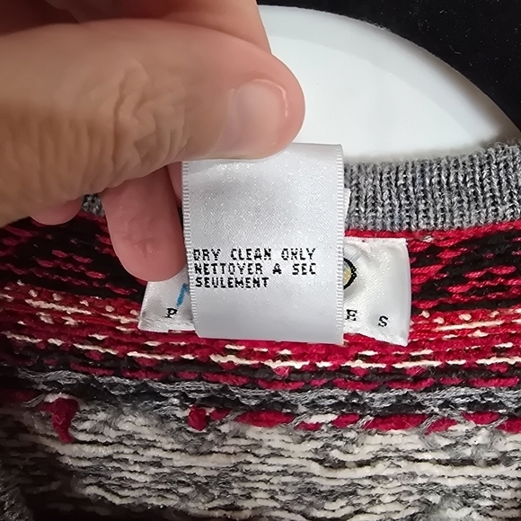 Vintage Talbots Red Gray Striped Fair Isle Embroidered Button Cardigan Sweater - Picture 6 of 6